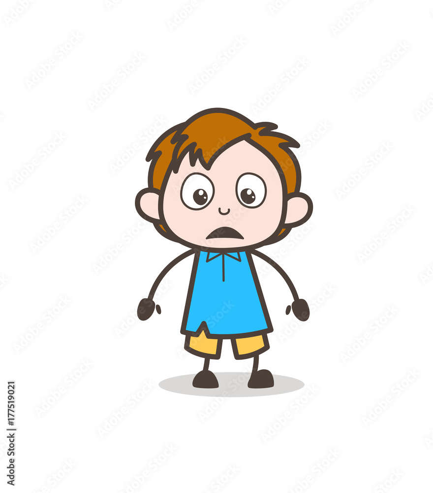Little Kid Frowning Facial Expression - Cute Cartoon Kid Vector