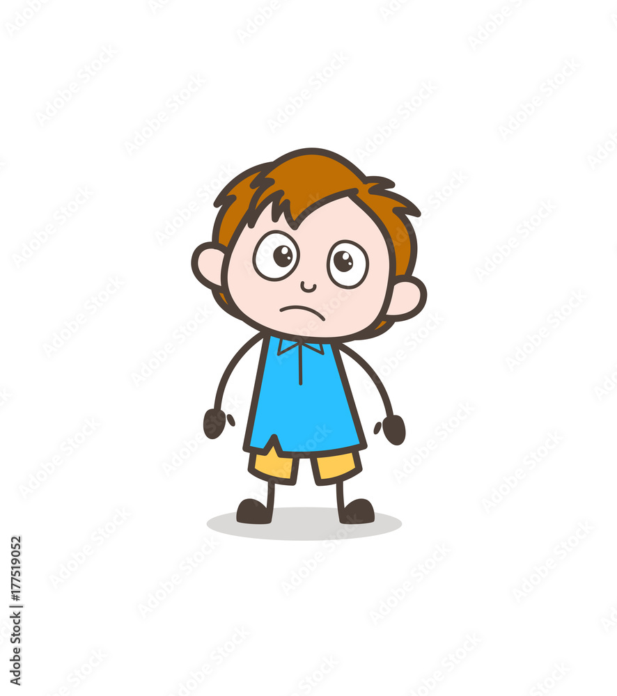 Worried Little Boy Face - Cute Cartoon Kid Vector