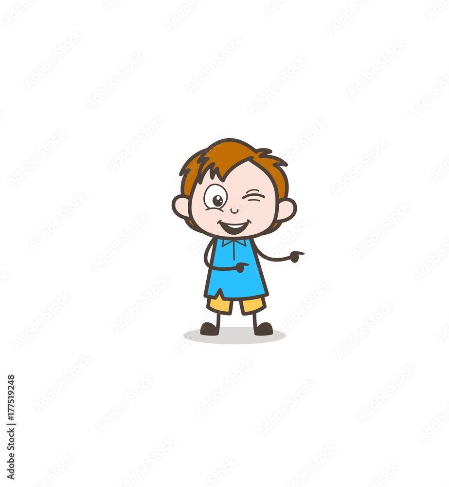 Naughty Boy Winking Eye and Pointing Finger - Cute Cartoon Kid Vector Naughty Boy Winking Eye and Pointing Finger - Cute Cartoon Kid Vector