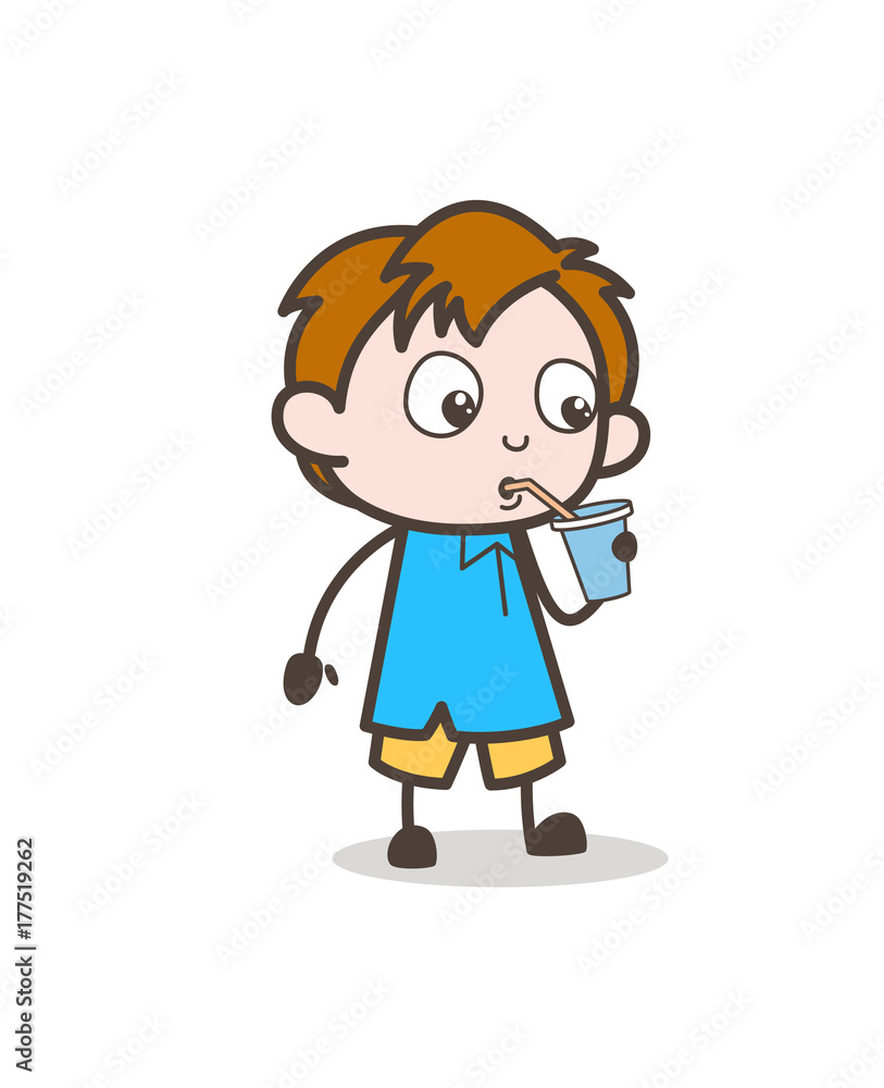 Thirsty Boy Drinking Water - Cute Cartoon Kid Vector Stock Vector | Adobe  Stock