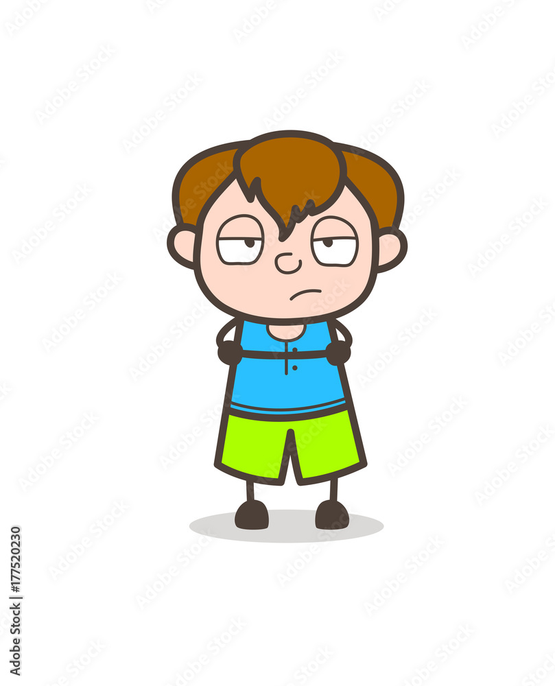 Upset and Unhappy Face Expression - Cute Cartoon Boy Illustration