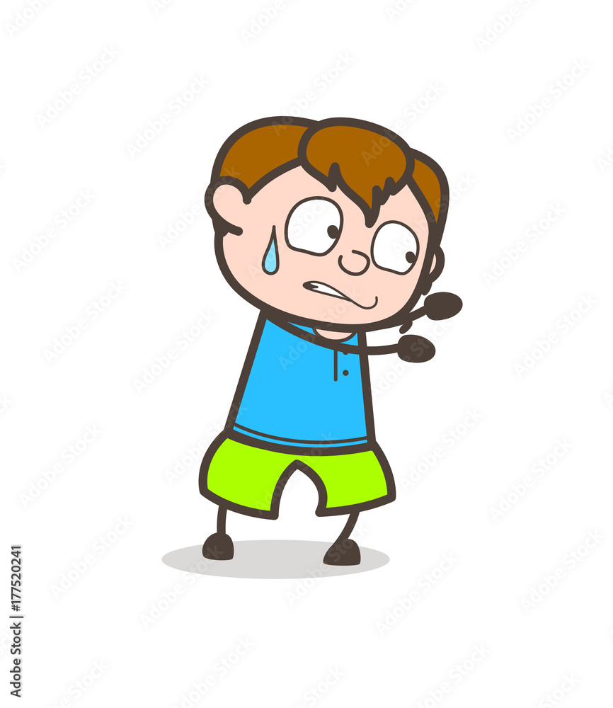 Little Kid Trying to Push - Cute Cartoon Boy Illustration
