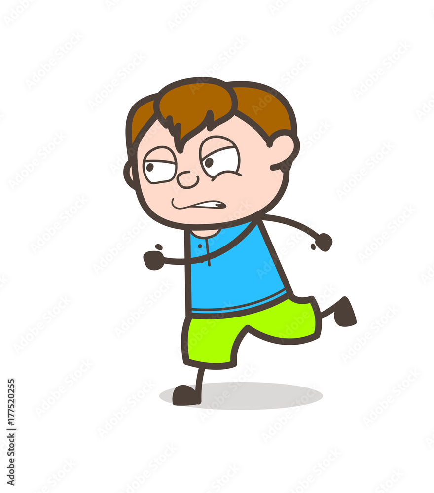 Running in Aggression - Cute Cartoon Boy Illustration
