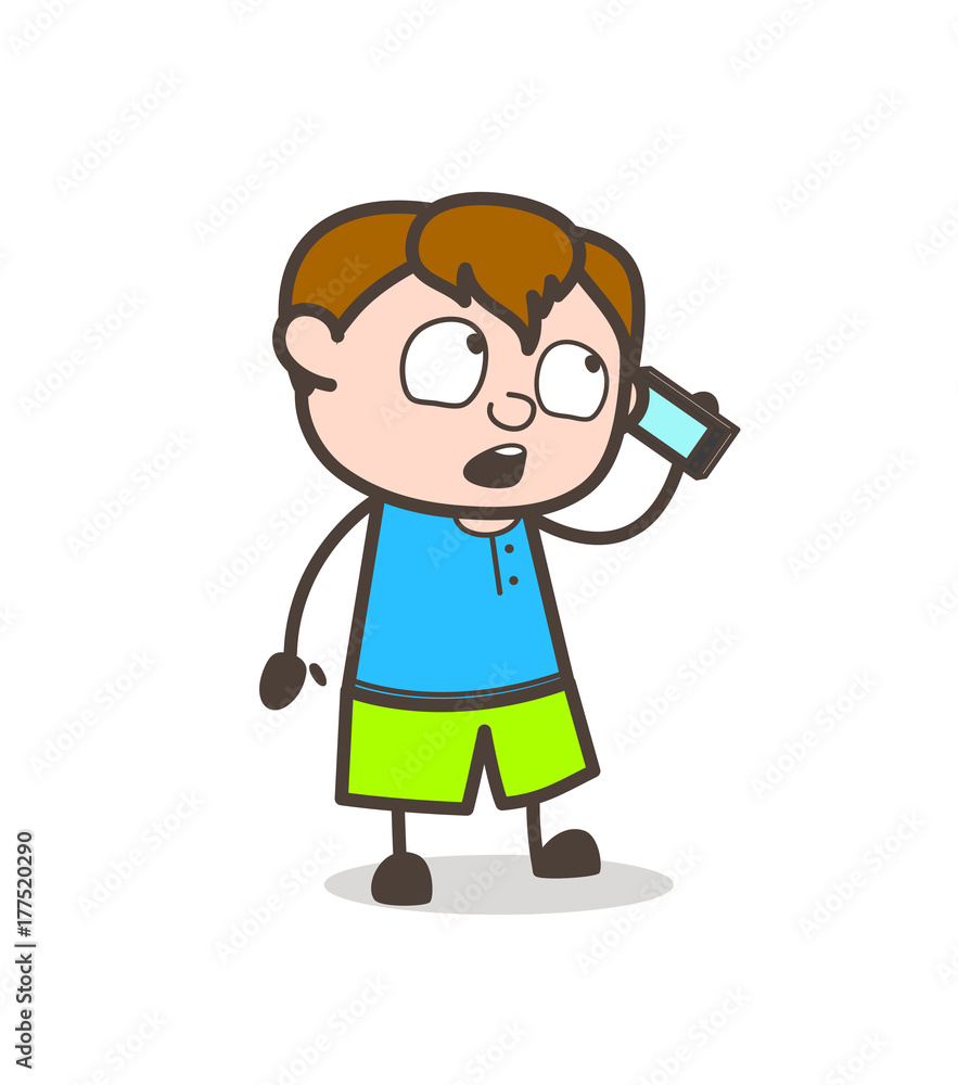 Little Kid Talking on Phone - Cute Cartoon Boy Illustration Little Kid Talking on Phone - Cute Cartoon Boy Illustration