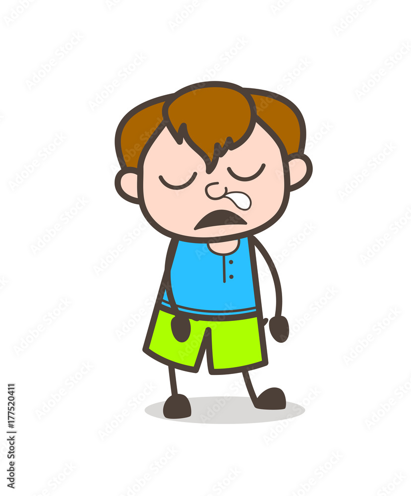 Sleepy Face with Running Nose - Cute Cartoon Boy Illustration