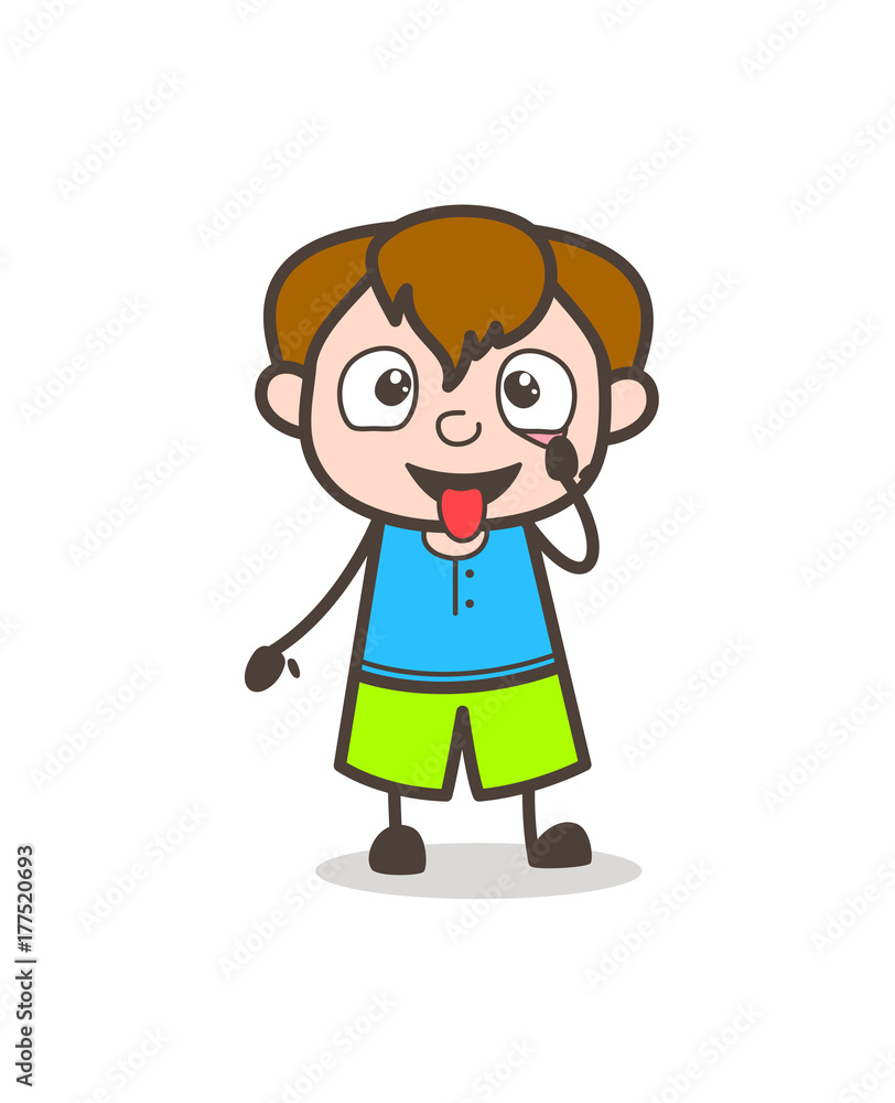 Showing Eyes and Tongue for Checkup - Cute Cartoon Boy Illustration