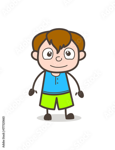 Slightly Smiling Kid Face - Cute Cartoon Boy Illustration