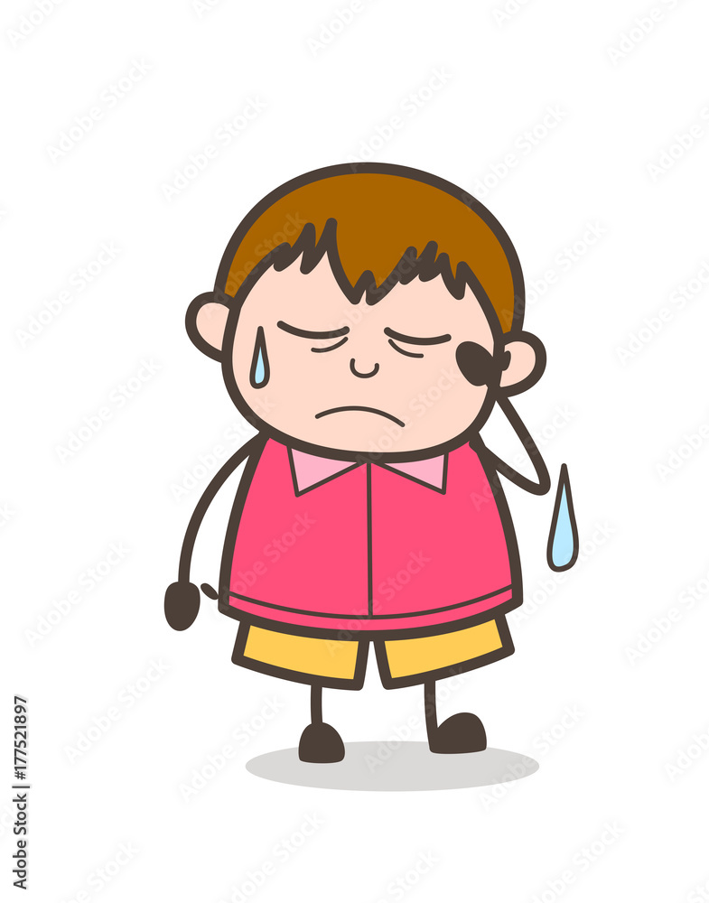 Sad Face with Sweat - Cute Cartoon Fat Kid Illustration