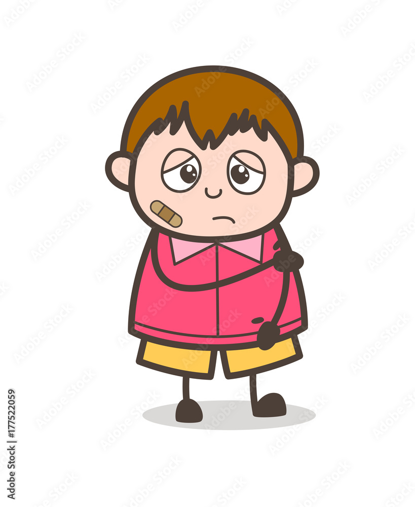 Injured Face with Bandage - Cute Cartoon Fat Kid Illustration