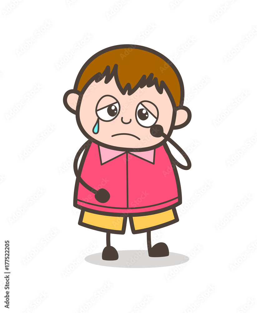 Sad Crying Face - Cute Cartoon Fat Kid Illustration Stock Vector | Adobe  Stock