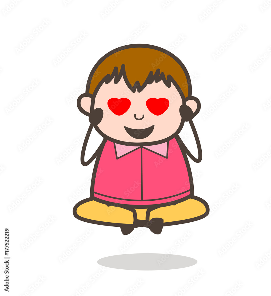 Happy Lover with Heart Eyes - Cute Cartoon Fat Kid Illustration