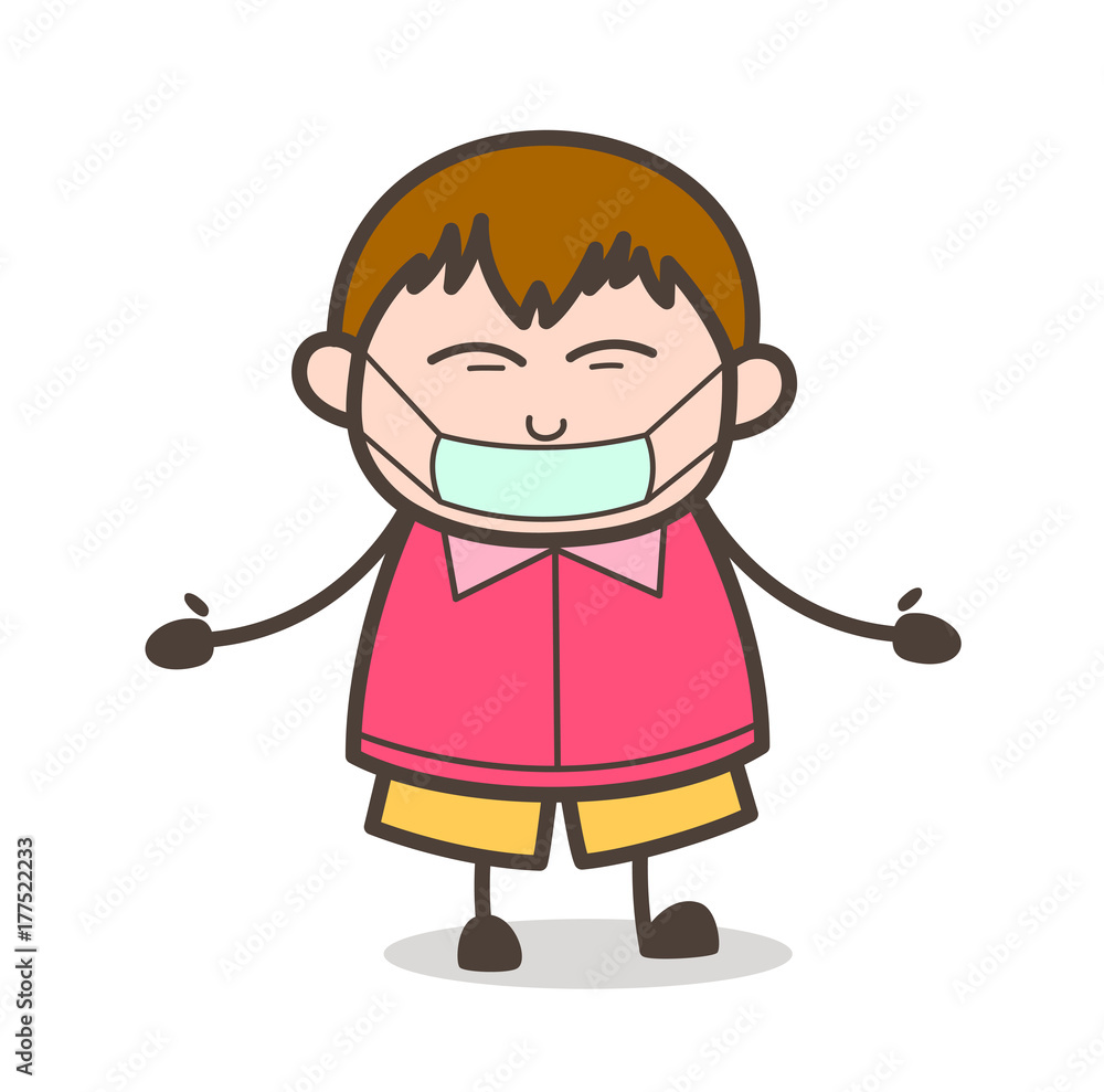 Medical Mask on Face - Cute Cartoon Fat Kid Illustration Medical Mask on Face - Cute Cartoon Fat Kid Illustration
