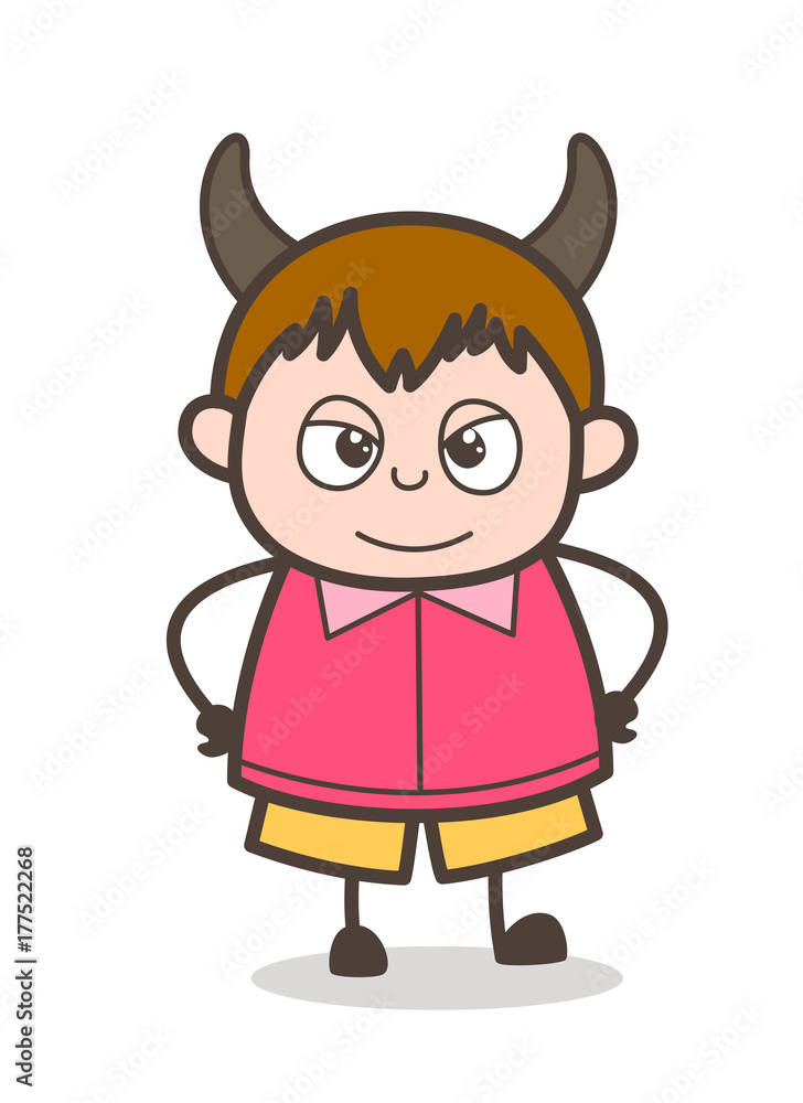 Devil Smiling Face - Cute Cartoon Fat Kid Illustration Devil Smiling Face - Cute Cartoon Fat Kid Illustration