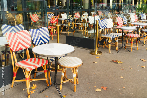 view of romantic Parisian street with cafe, Paris, France