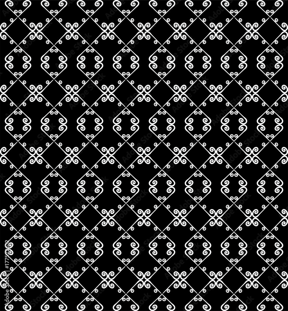 Fototapeta premium Ornamental seamless pattern. Black and white colors. Endless template for wallpaper, textile, wrapping, print, interior, floor, fabric. Abstract texture. Traditional ethnic ornament for design.