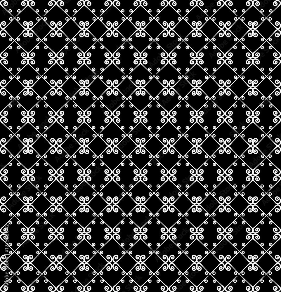 Fototapeta premium Ornamental seamless pattern. Black and white colors. Endless template for wallpaper, textile, wrapping, print, interior, floor, fabric. Abstract texture. Traditional ethnic ornament for design.