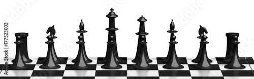 3D chess - teamwork concept - black figures