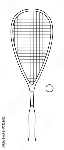 Vector outline design of squash or racketball racket and ball - sport equipment