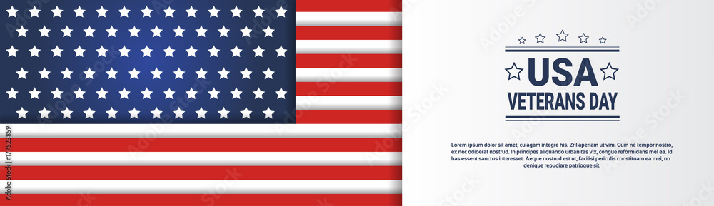 Usa Veterans Day Horizontal Banner With United States Flag On Background And Copy Space Vector Illustration Usa Veterans Day Horizontal Banner With United States Flag On Background And Copy Space Vector Illustration