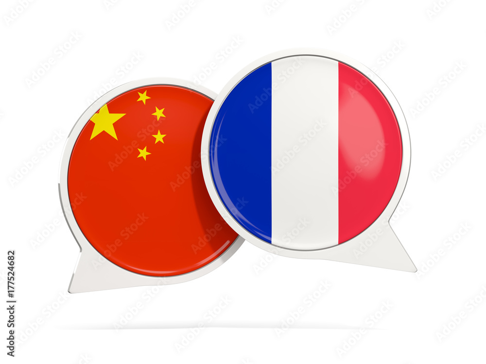 Chat bubbles of China and France isolated on white Chat bubbles of China and France isolated on white