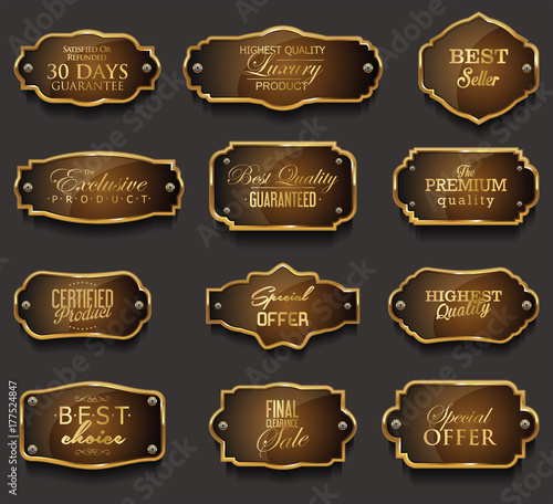Retro vintage golden badges collection vector illustration