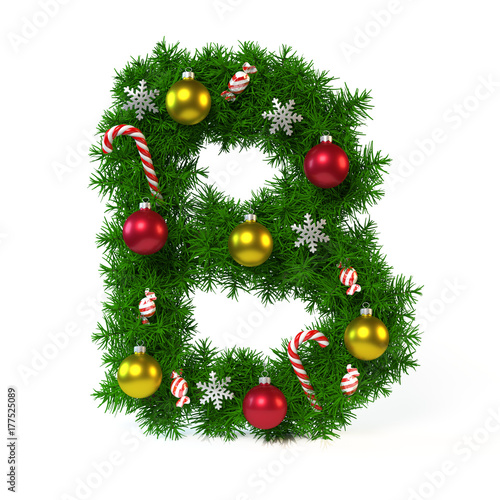 Christmas font isolated on white, letter B 3d rendering