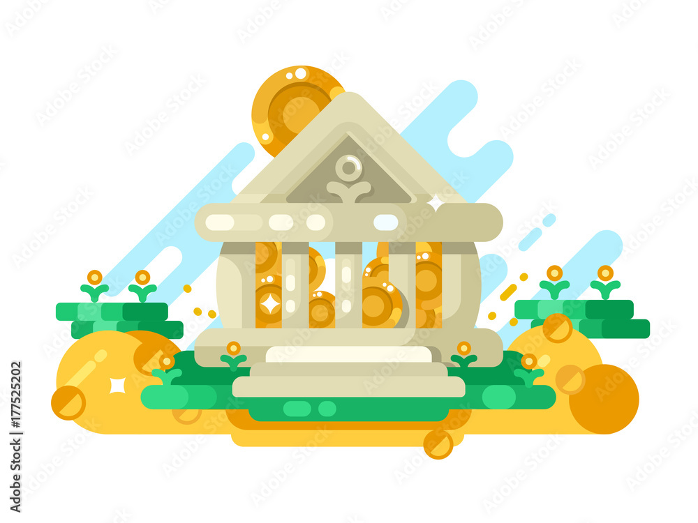 Εκτύπωση καμβά Bank abstract building with golden coin in storage