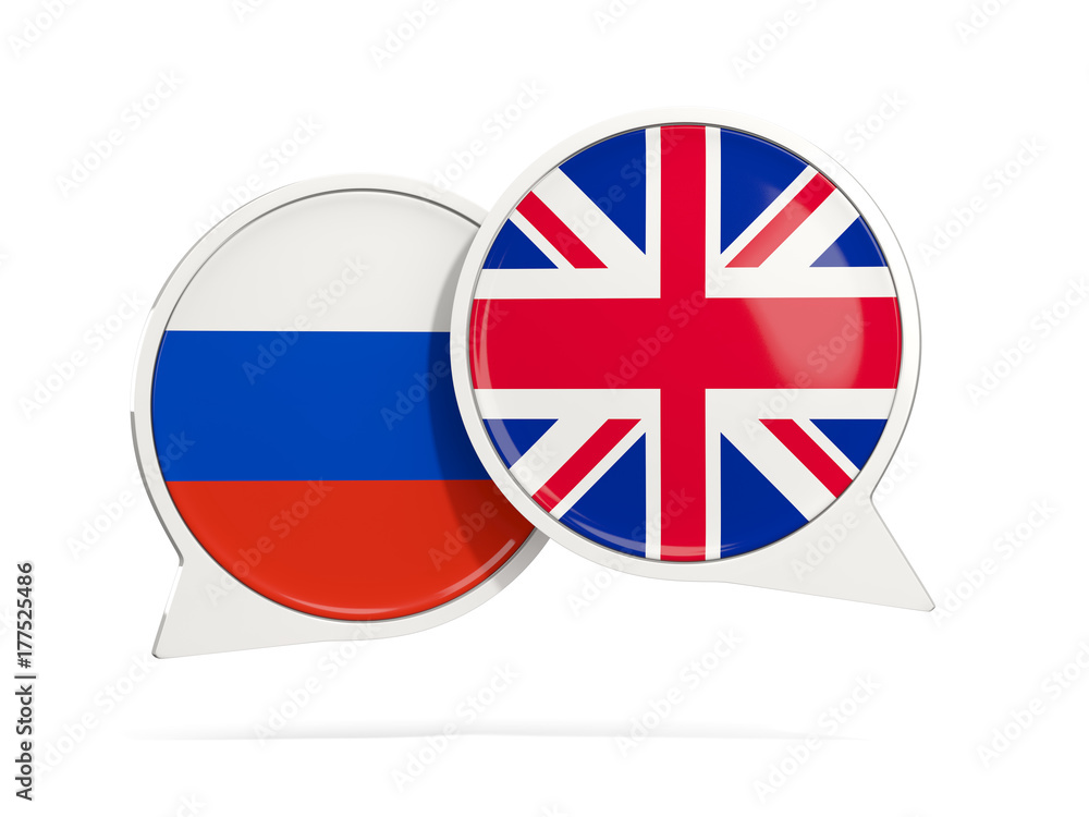 Fototapeta premium Chat bubbles of Russia and UK isolated on white