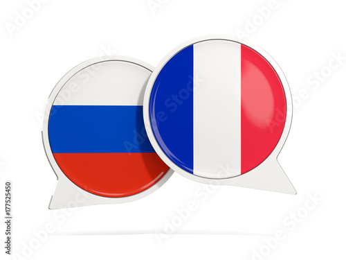 Chat bubbles of Russia and France isolated on white
