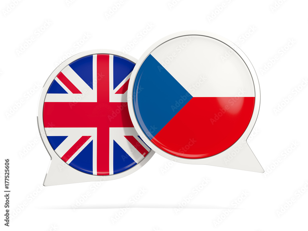 Obraz premium Chat bubbles of UK and Czech Republic isolated on white