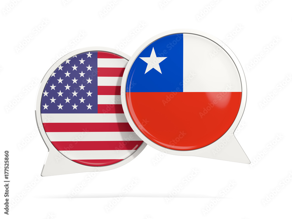 Obraz premium Chat bubbles of USA and Chile isolated on white