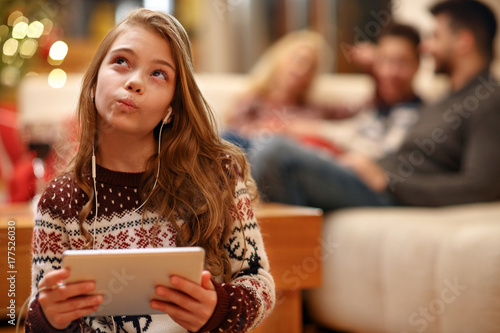 Girl thinking and listening music