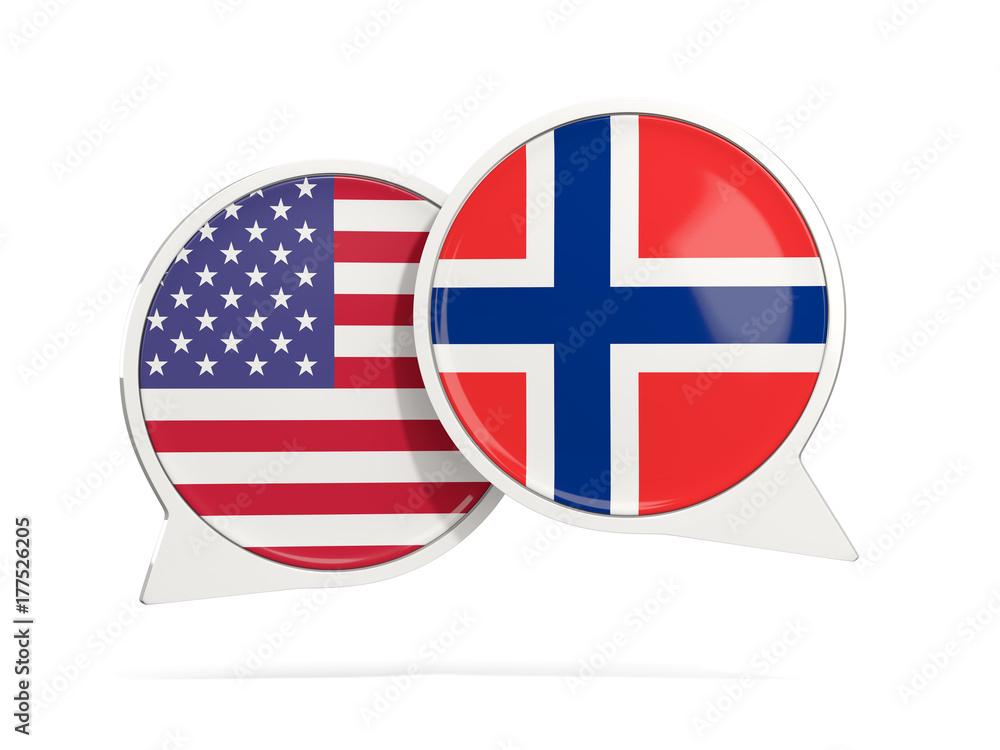 Obraz premium Chat bubbles of USA and Norway isolated on white