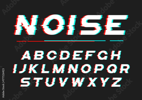 Decorative bold font with digital noise, distortion, glitch effe