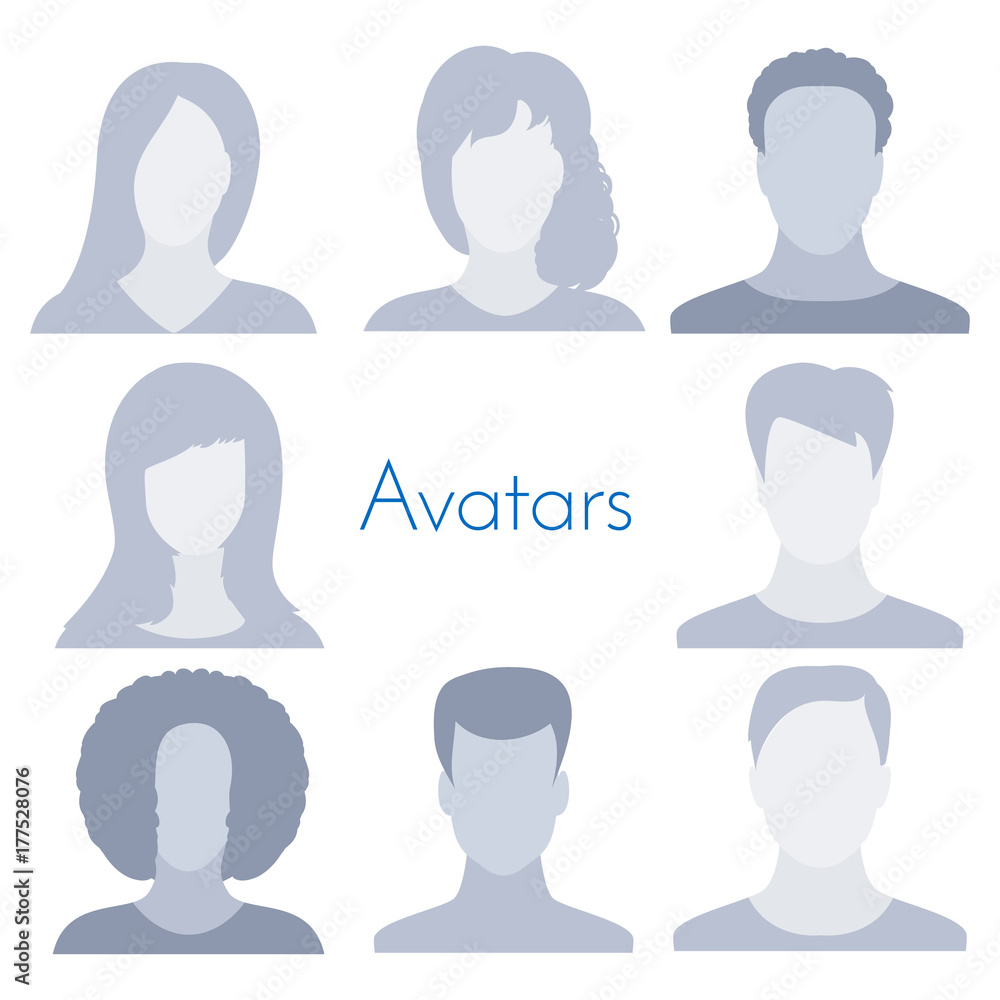 Avatar profile icon collection isolated on white background. Male and female set. Anonymous faceless user. Default person picture. Business vector illustration for your design. Avatar profile icon collection isolated on white background. Male and female set. Anonymous faceless user. Default person picture. Business vector illustration for your design.