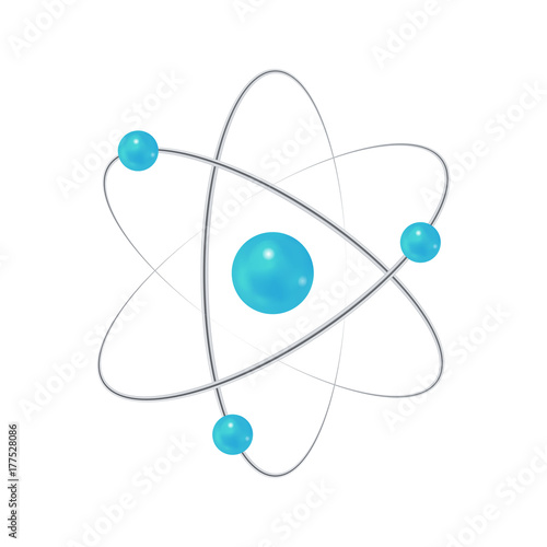 Atom. Electron, nucleus, neutron, proton sign. Educational vector illustration isolated on white background.
 photo