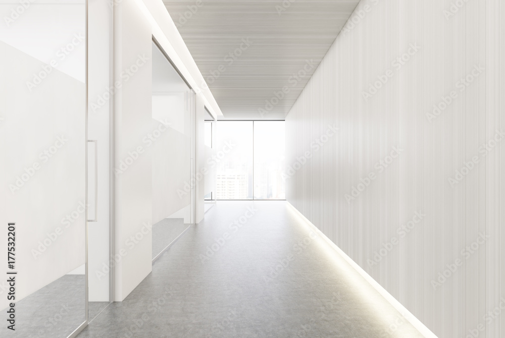 Fototapeta Biały i szklany korytarz biurowy