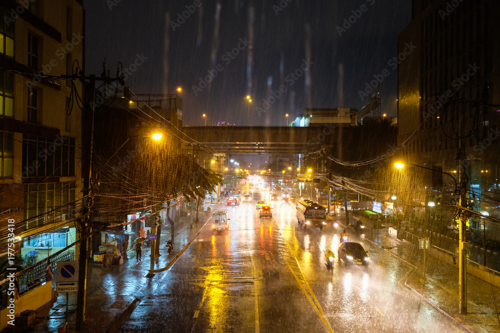 Landscape of road when raining