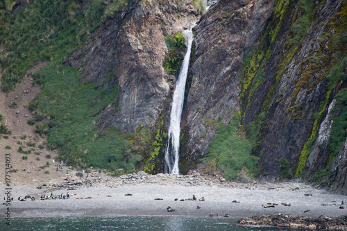 A waterfall in Hercules Bay, South Georgia photo