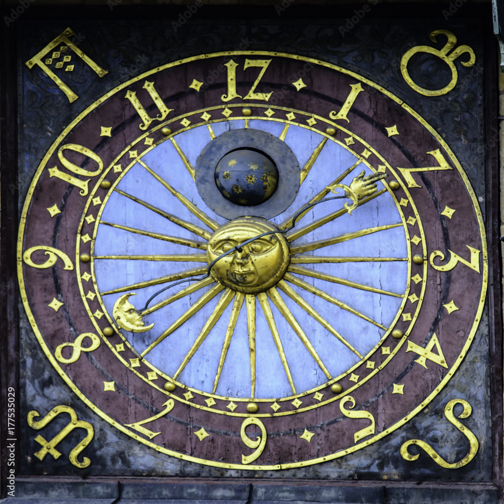 Astronomical clock of the Old Town Hall of Wroclaw, Poland.
