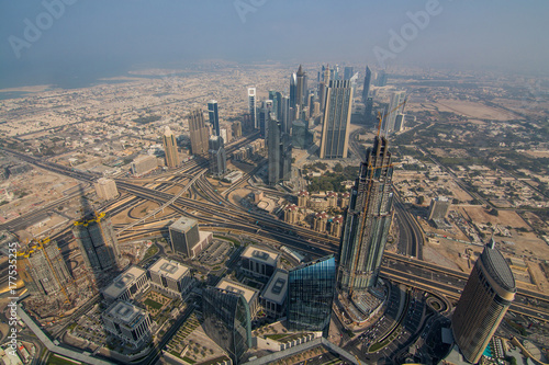 Beautiful architectural background. Panoramic view of Dubai's business bay