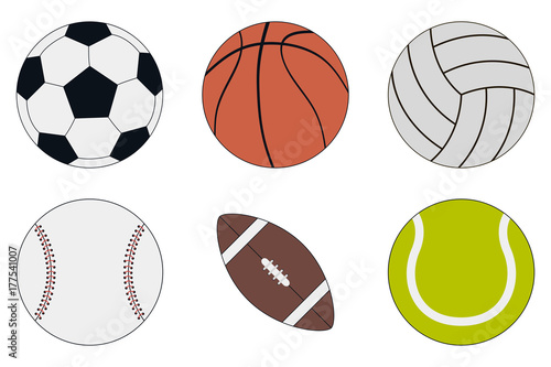 Sports Balls icon set - soccer  basketball  volleyball  baseball  american football and tennis. Vector illustration.