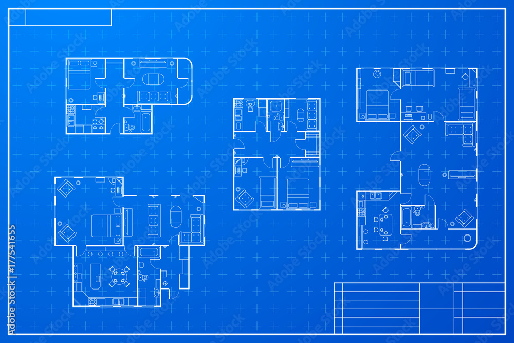 Set of different blueprint house plans