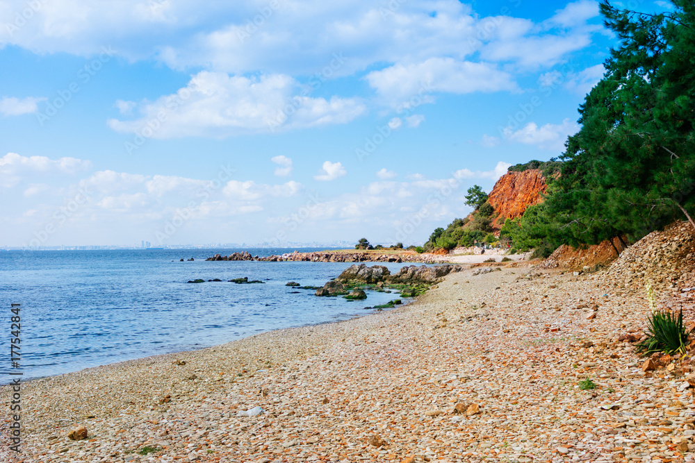 Stony beach on Marmara sea island