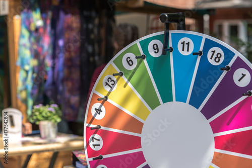 The wheel of fortune hung up at a festival. Animation for young and old.