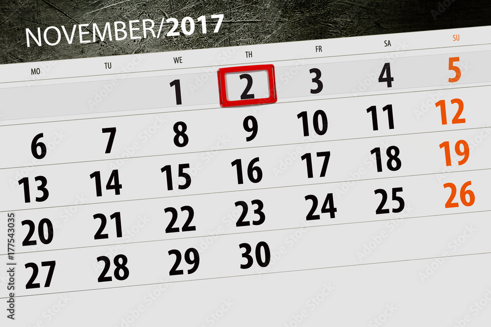 Fototapeta premium November 2 calendar