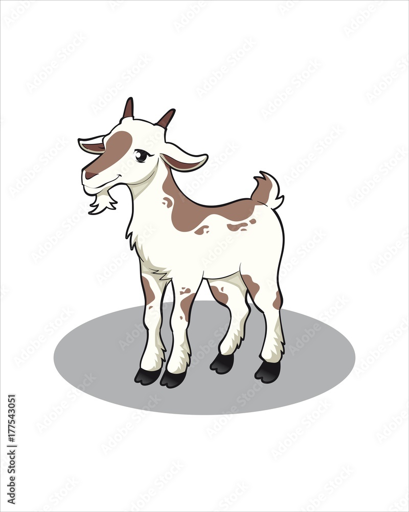 Little white Goat with brown spots  - vector drawing - isolate white background