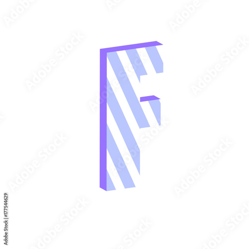 Cute 3d letter F with white stripped. Element for design.Vector illustration