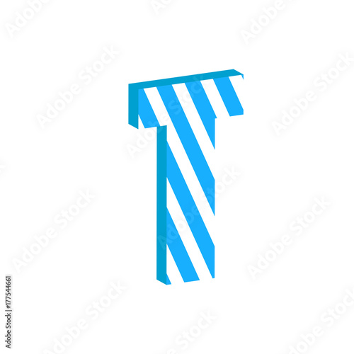 Cute 3d letter T with white stripped. Element for design.Vector illustration