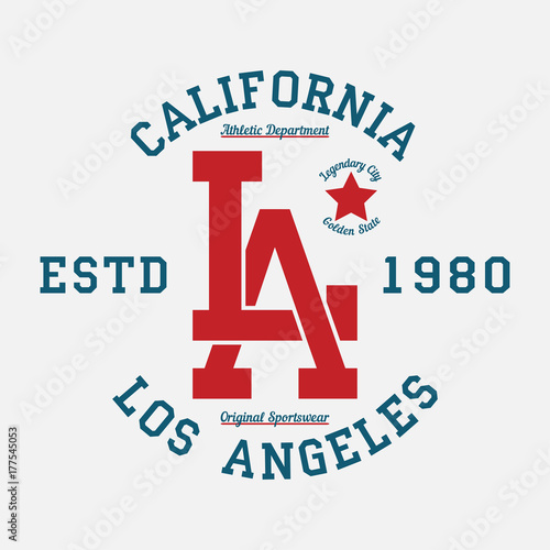 Los Angeles, California typography for design clothes. Graphics for print product, t-shirt, vintage sport apparel. Vector illustration.